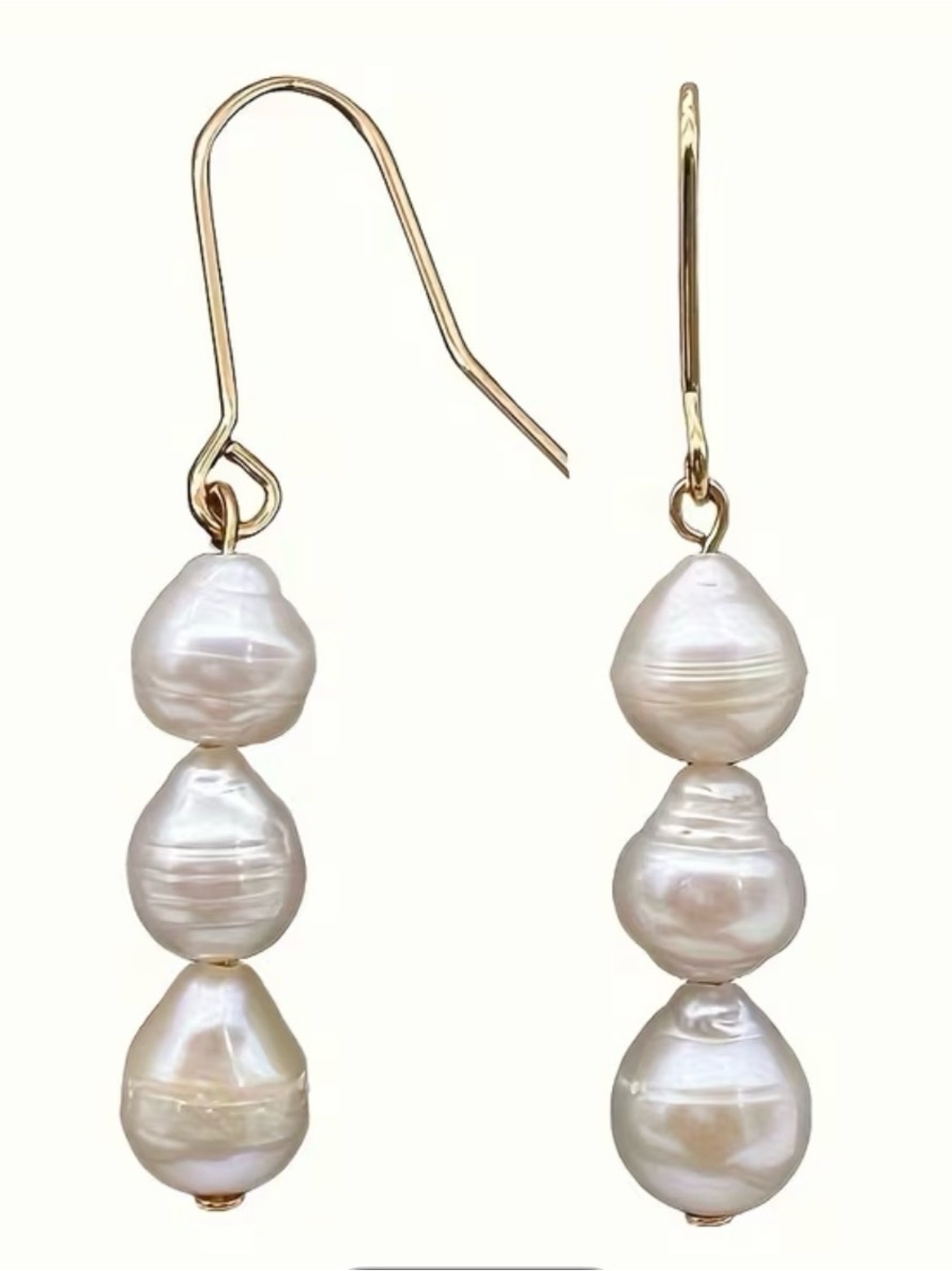 Vintage Gold and White Pearl Triple-Drop Earrings